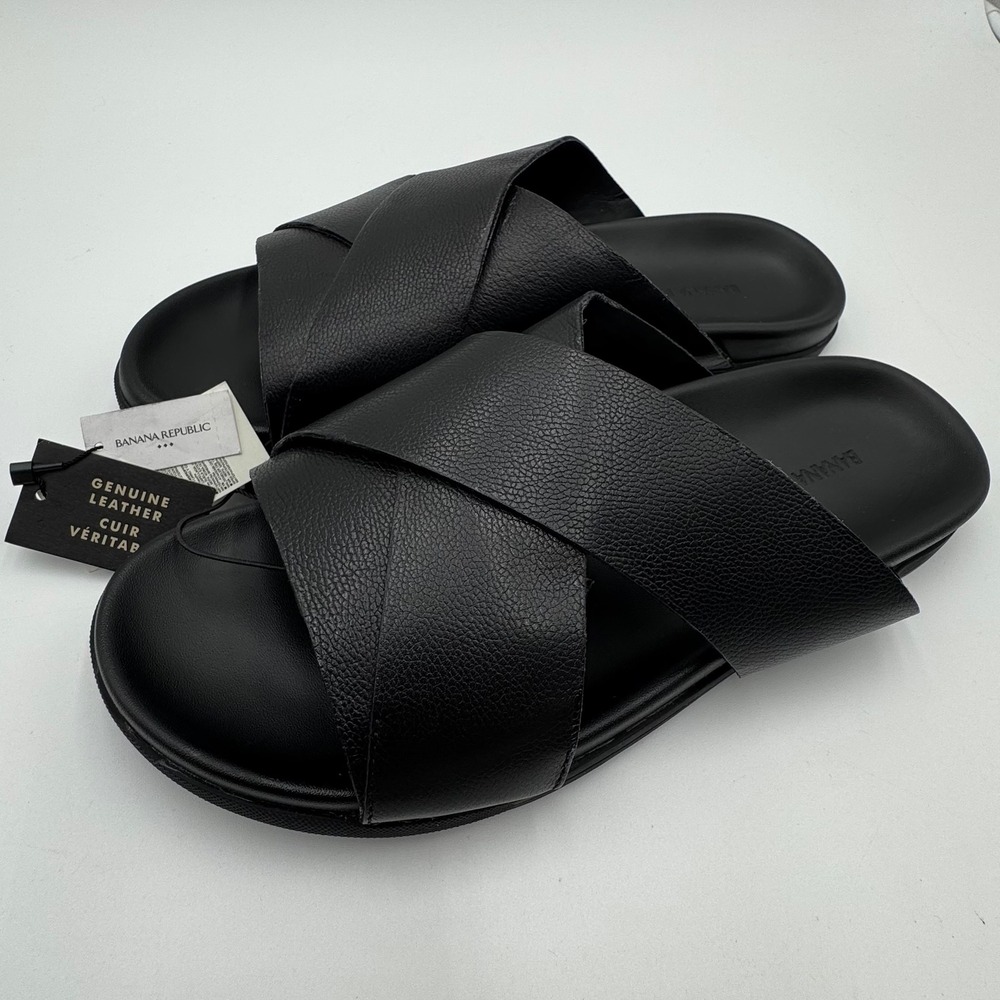 NEW Banana Republic Crossover Leather Slide Sandals 9 Black Minimalist 629080